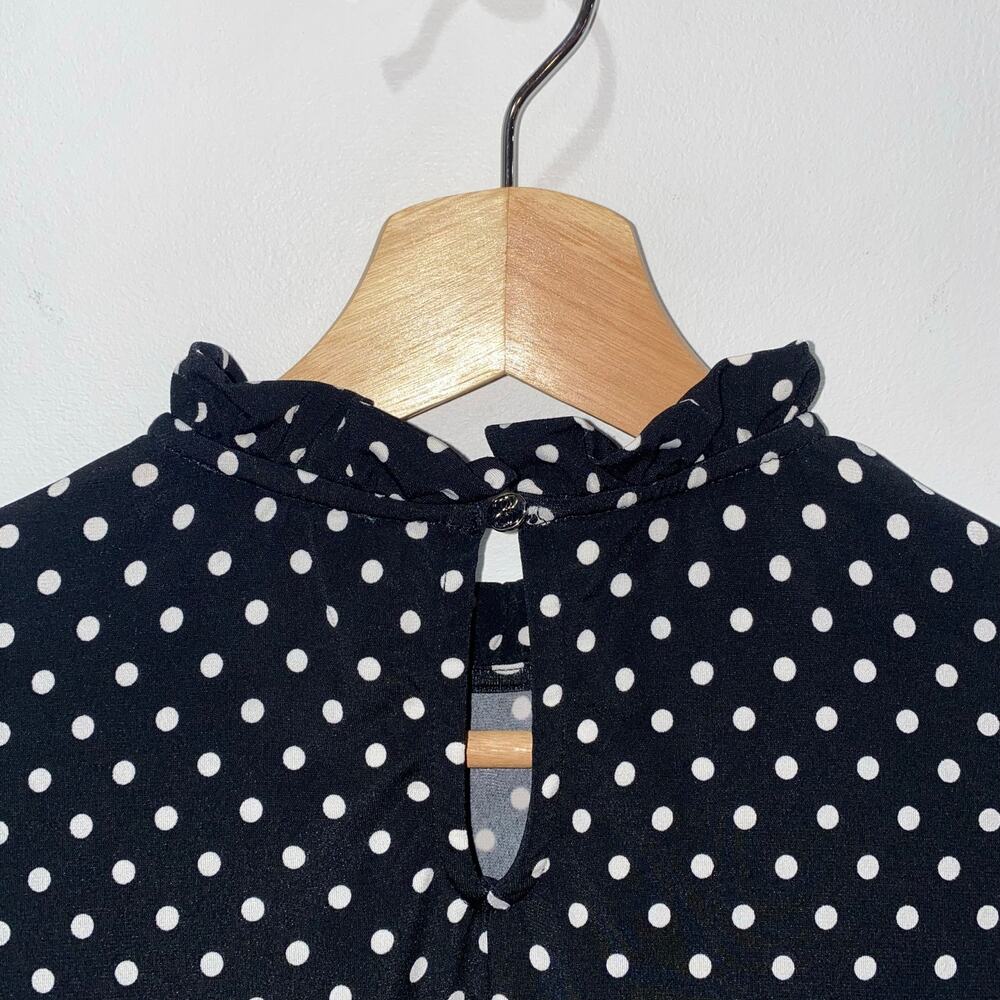 CeCe Women’s Polka Dot Blouse, High ruffled Neckline, Mid-length sleeve, XS - Picture 3 of 8